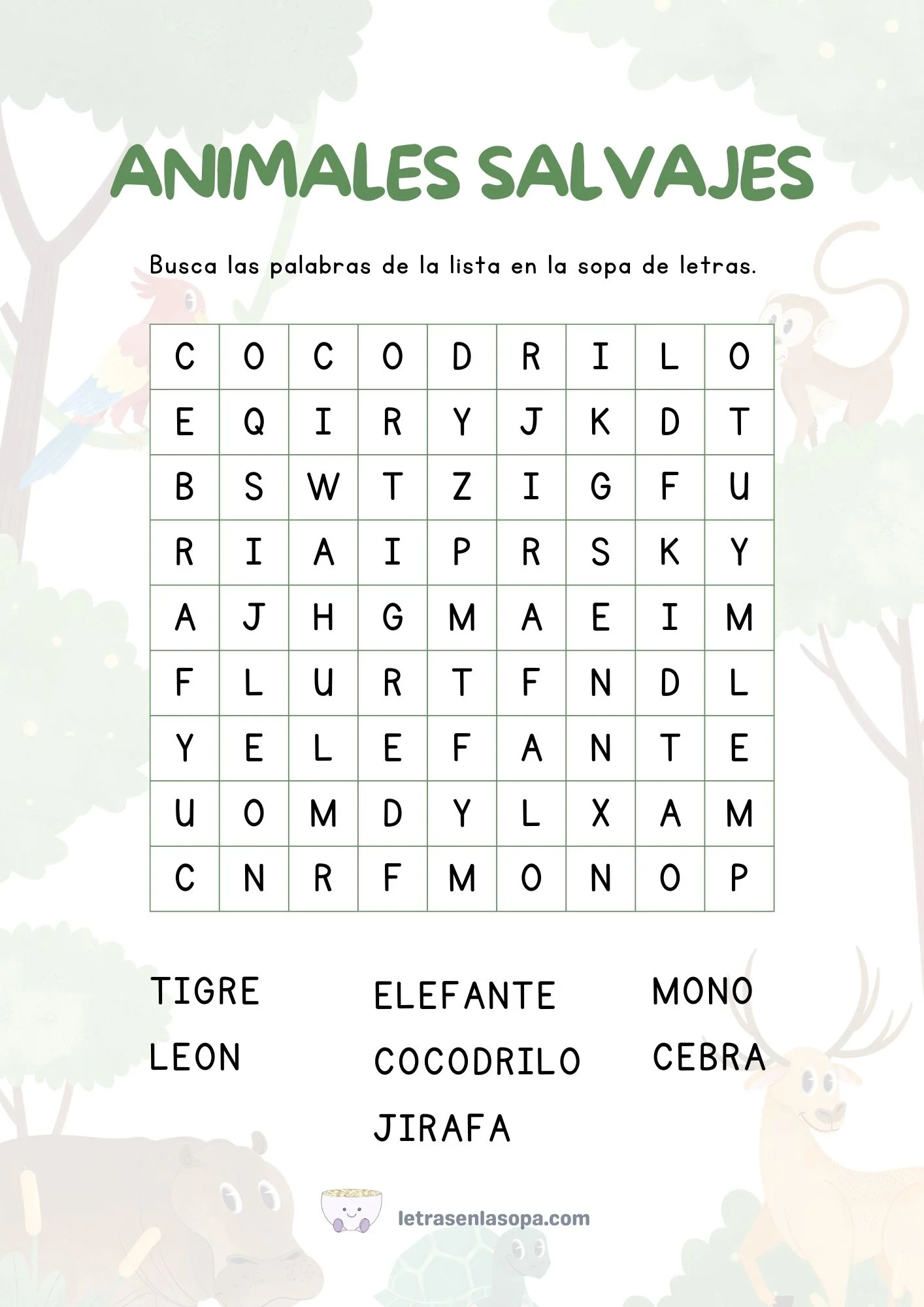 sopa de letras para niños de 6 a 7 años para imprimir