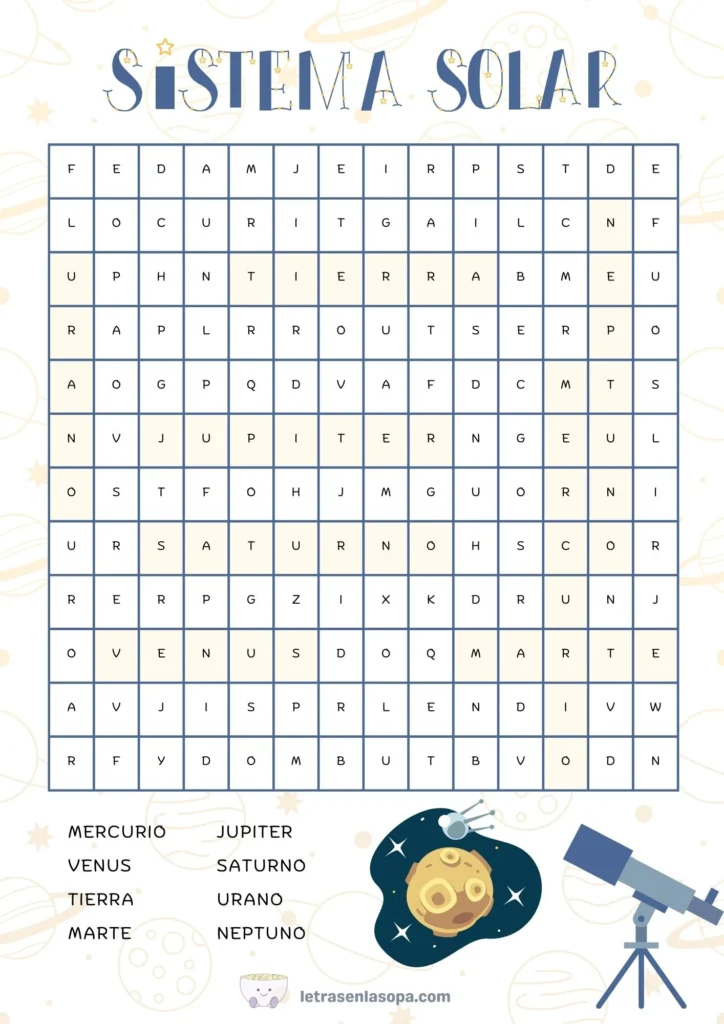 El Sistema Solar Soluciones soluciones sopas de letras soluciones para imprimir