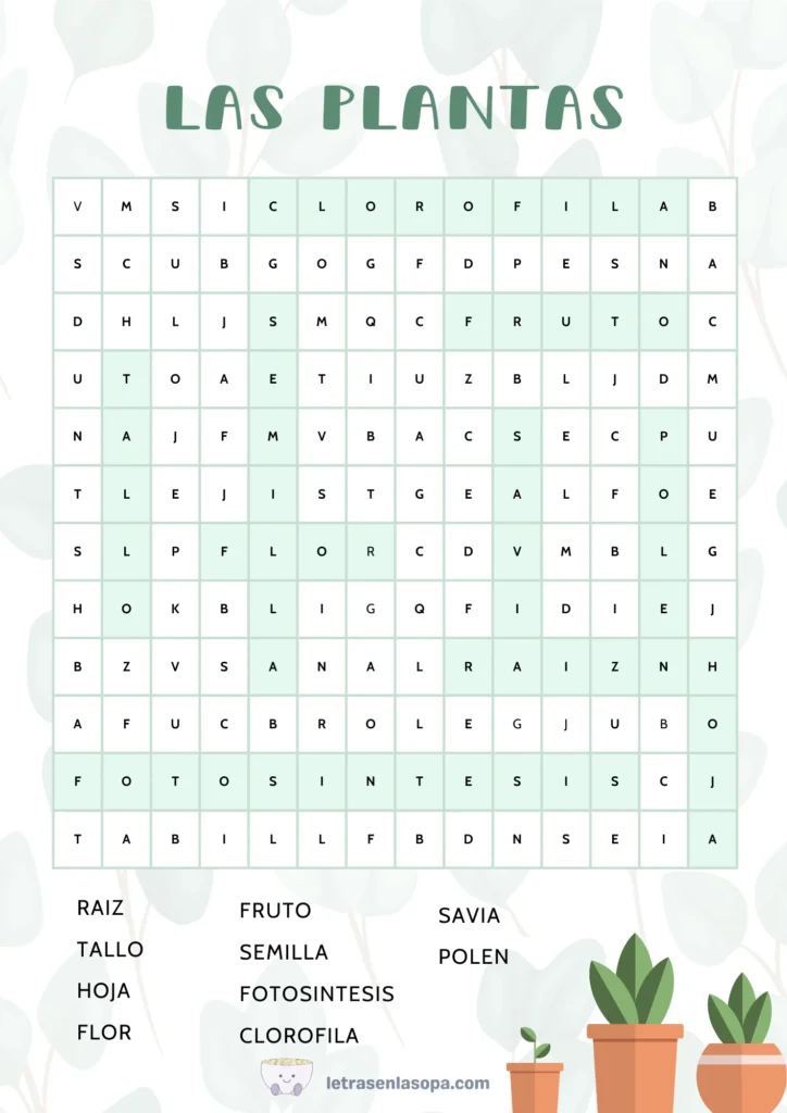 Partes de la planta Soluciones soluciones sopas de letras soluciones para imprimir