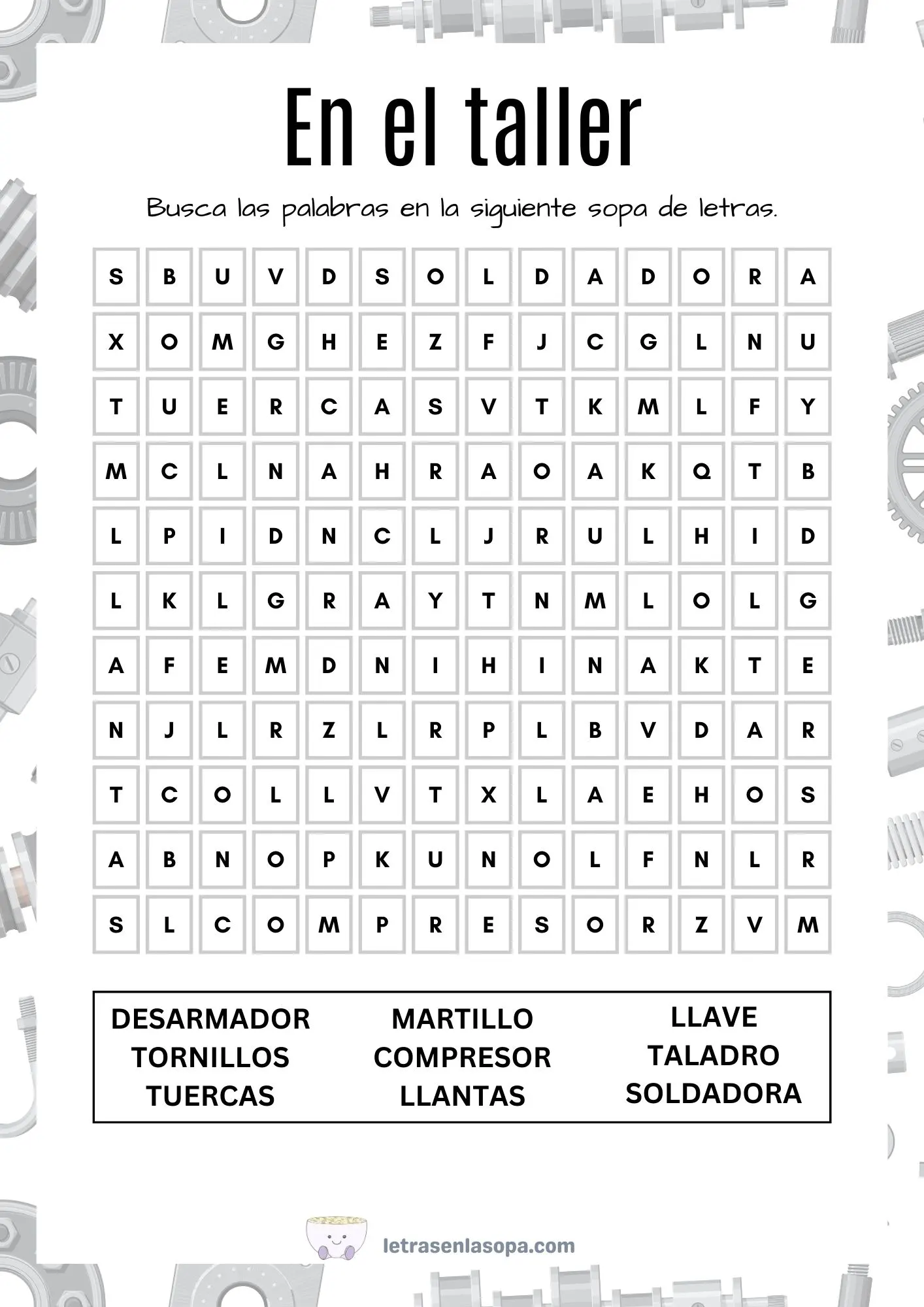 sopas de letras adultos gratis en en el taller