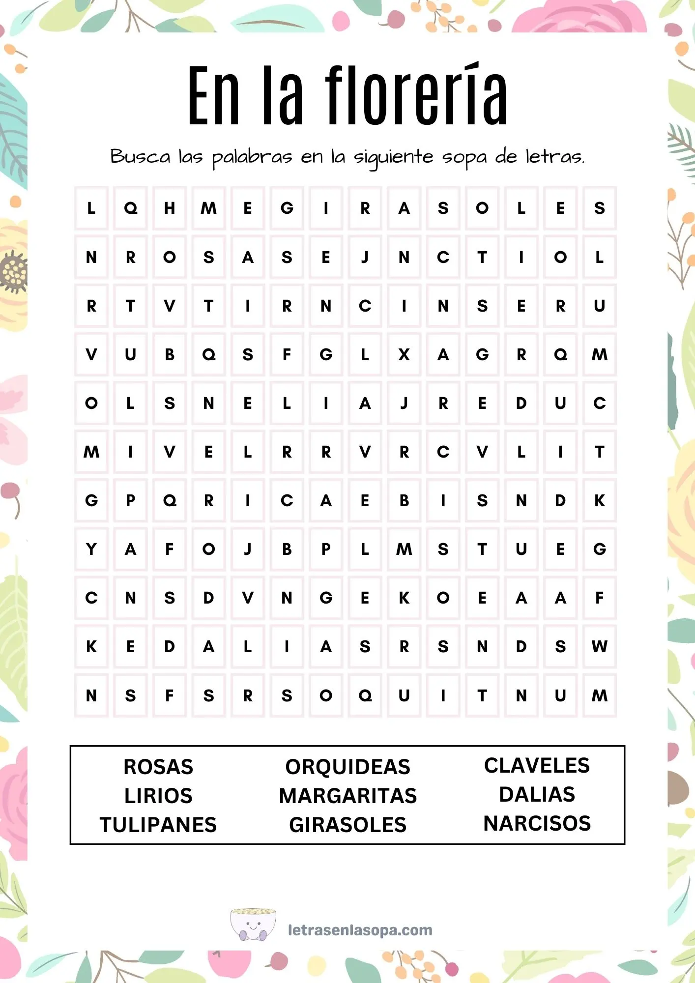 sopas de letras adultos gratis en la florería grande sopas de letras adultos gratis en la florería grande