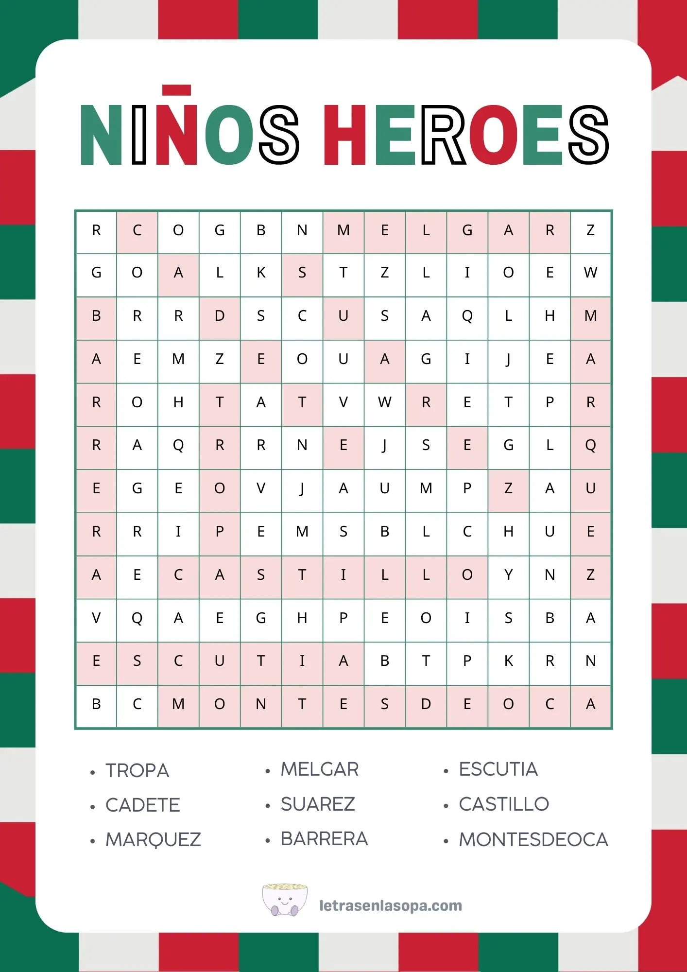 sopas de letras niños heroes niños primaria soluciones sopas de letras niños heroes niños primaria