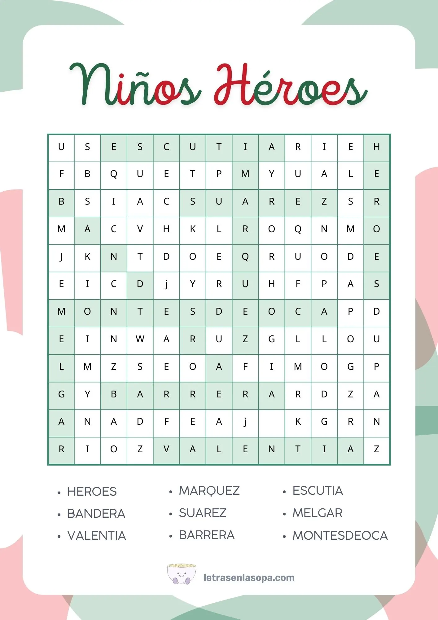 sopas de letras niños heroes niños primaria faciles soluciones sopas de letras niños heroes niños primaria faciles