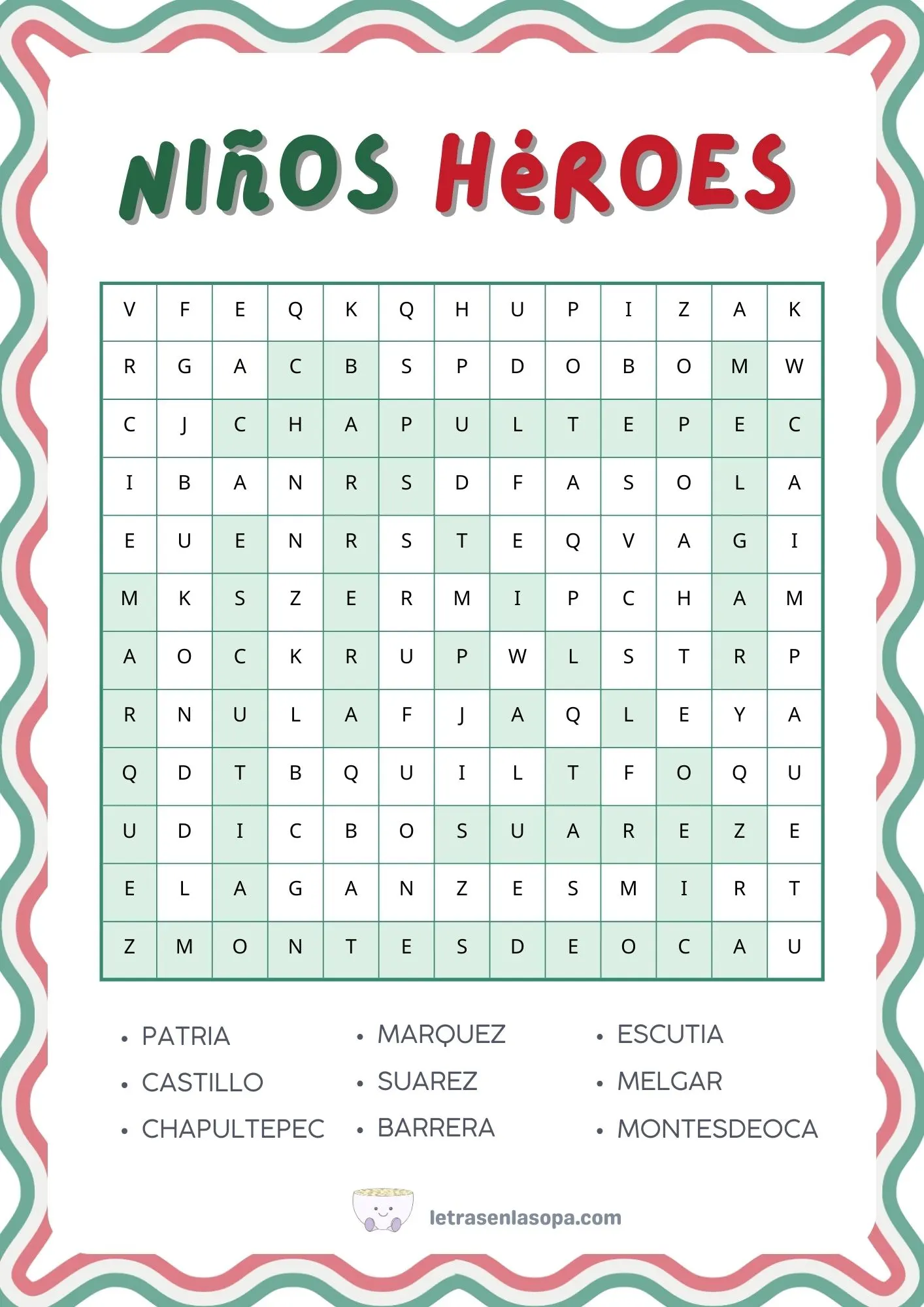 sopas de letras niños heroes niños primer grado soluciones sopas de letras niños heroes niños primer grado