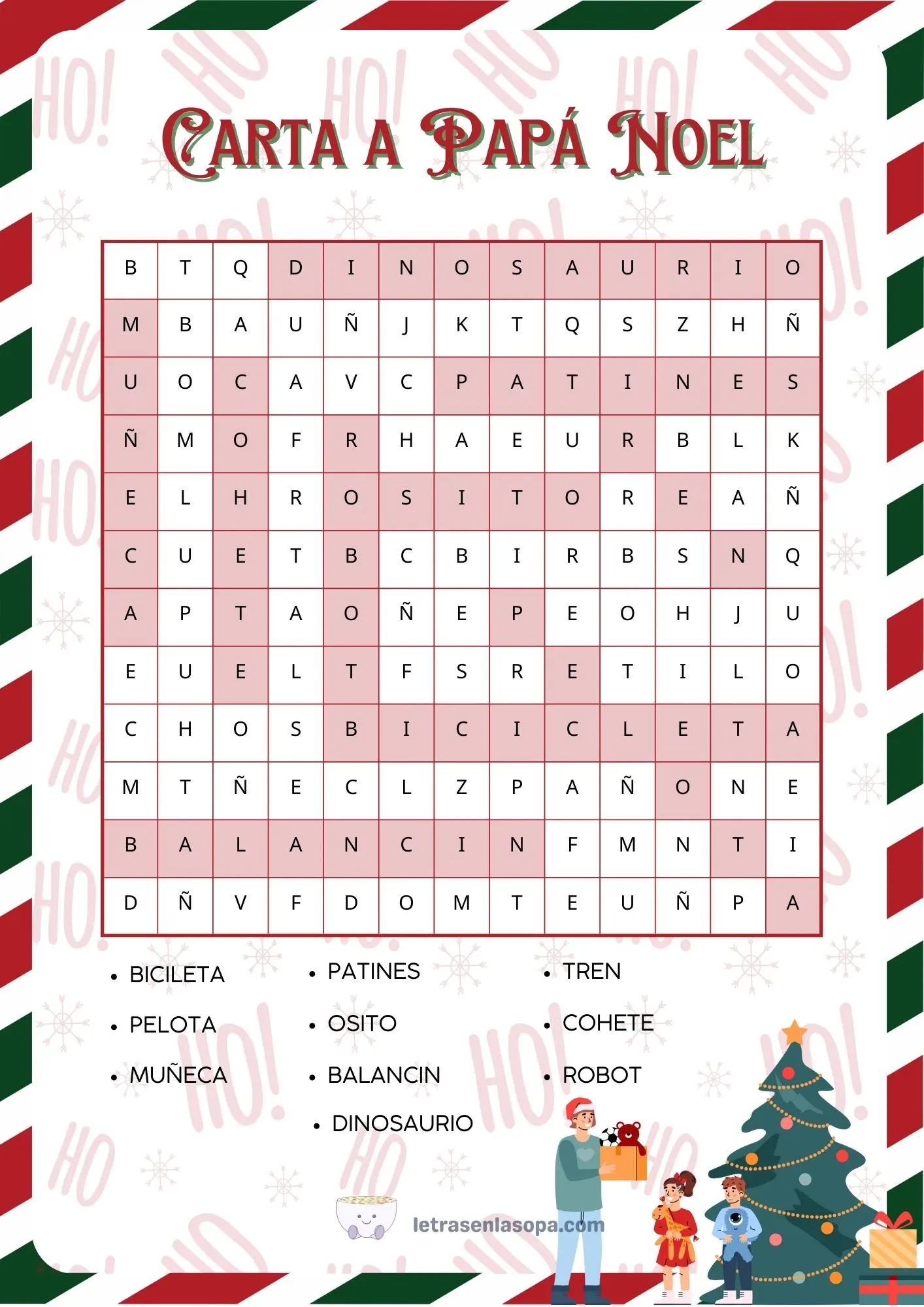 Soluciones Sopa de letras navideñas para niños