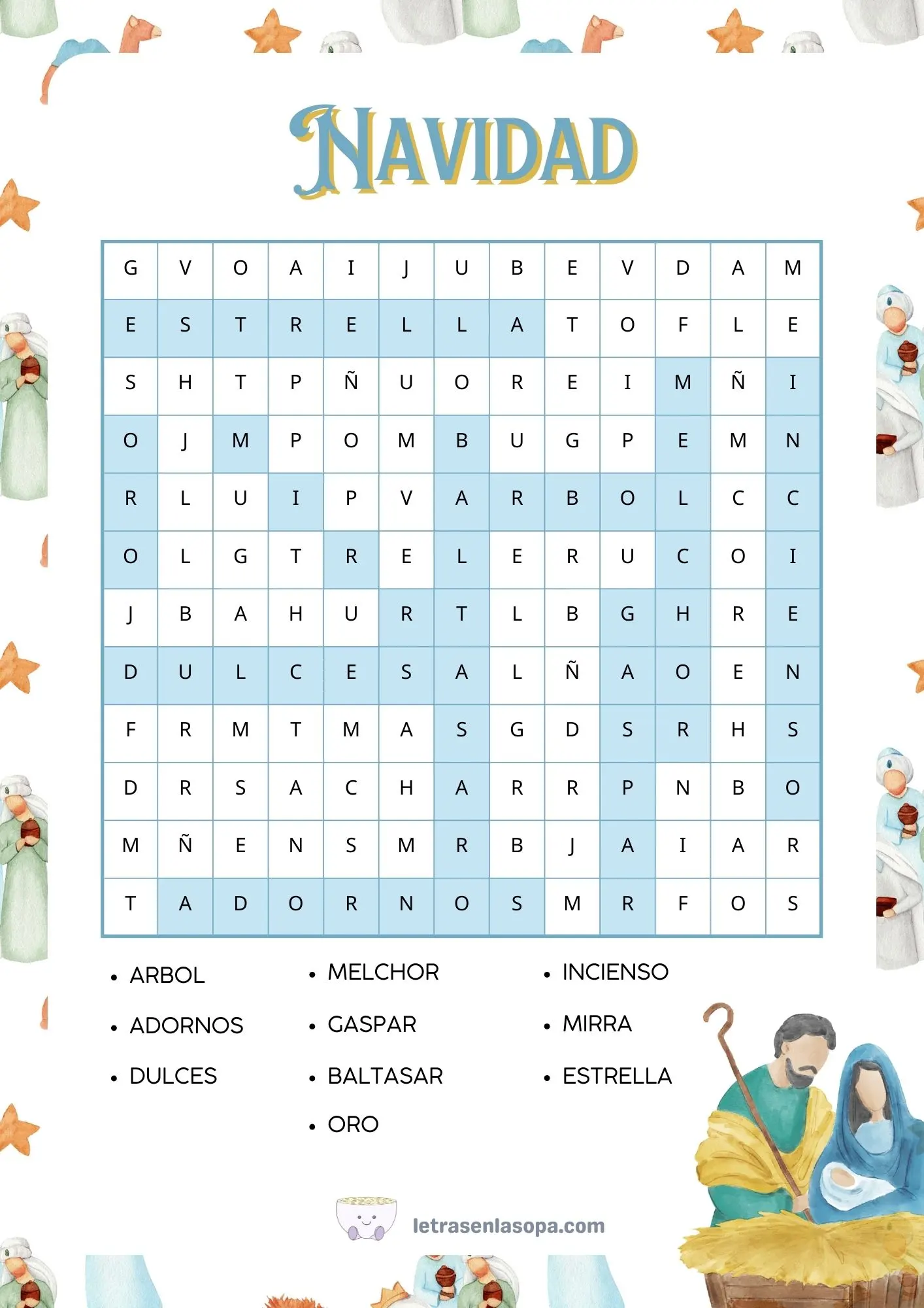 Soluciones Sopa de letras de Navidad para niños