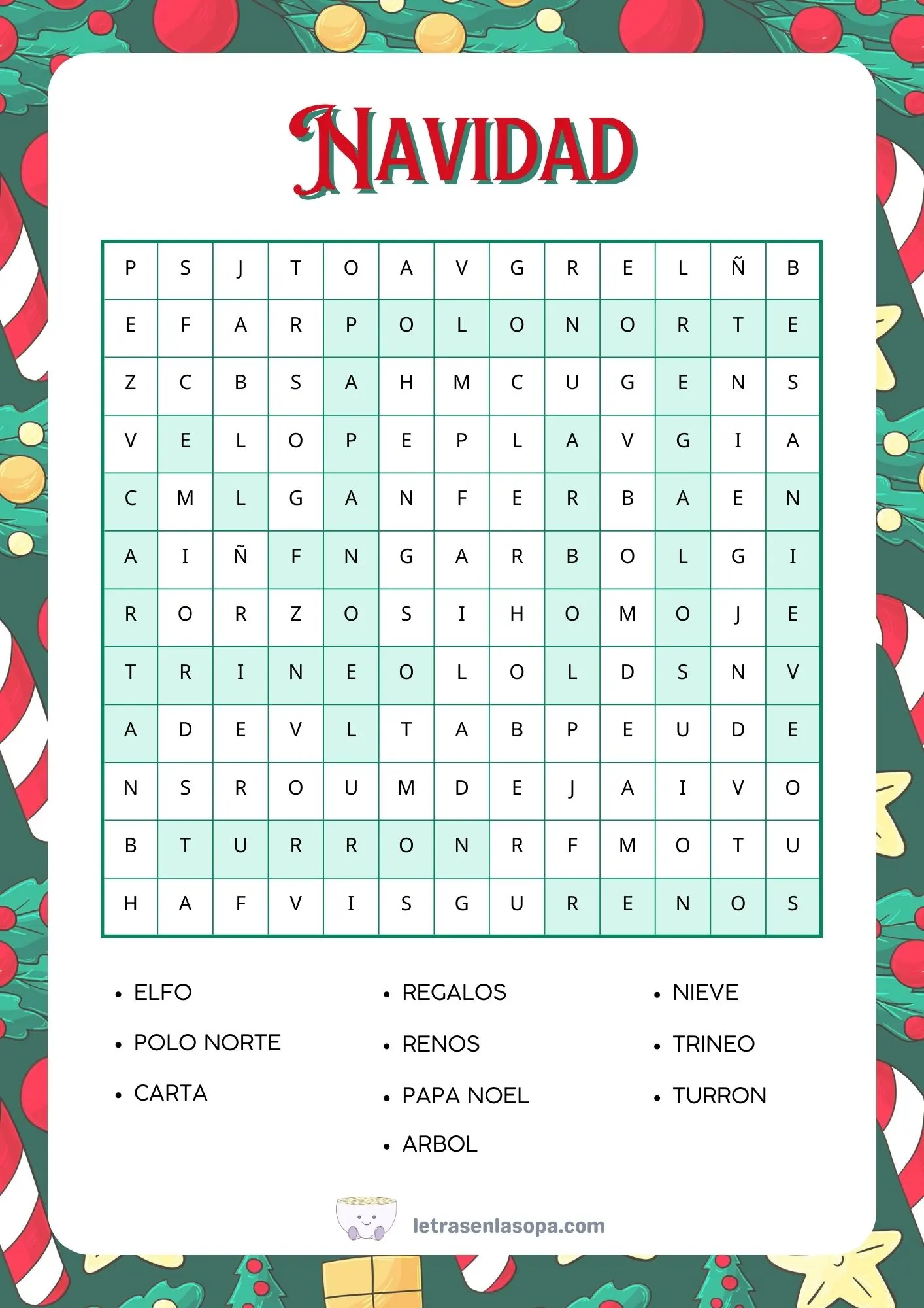 Soluciones Sopa de letras para niños Navidad