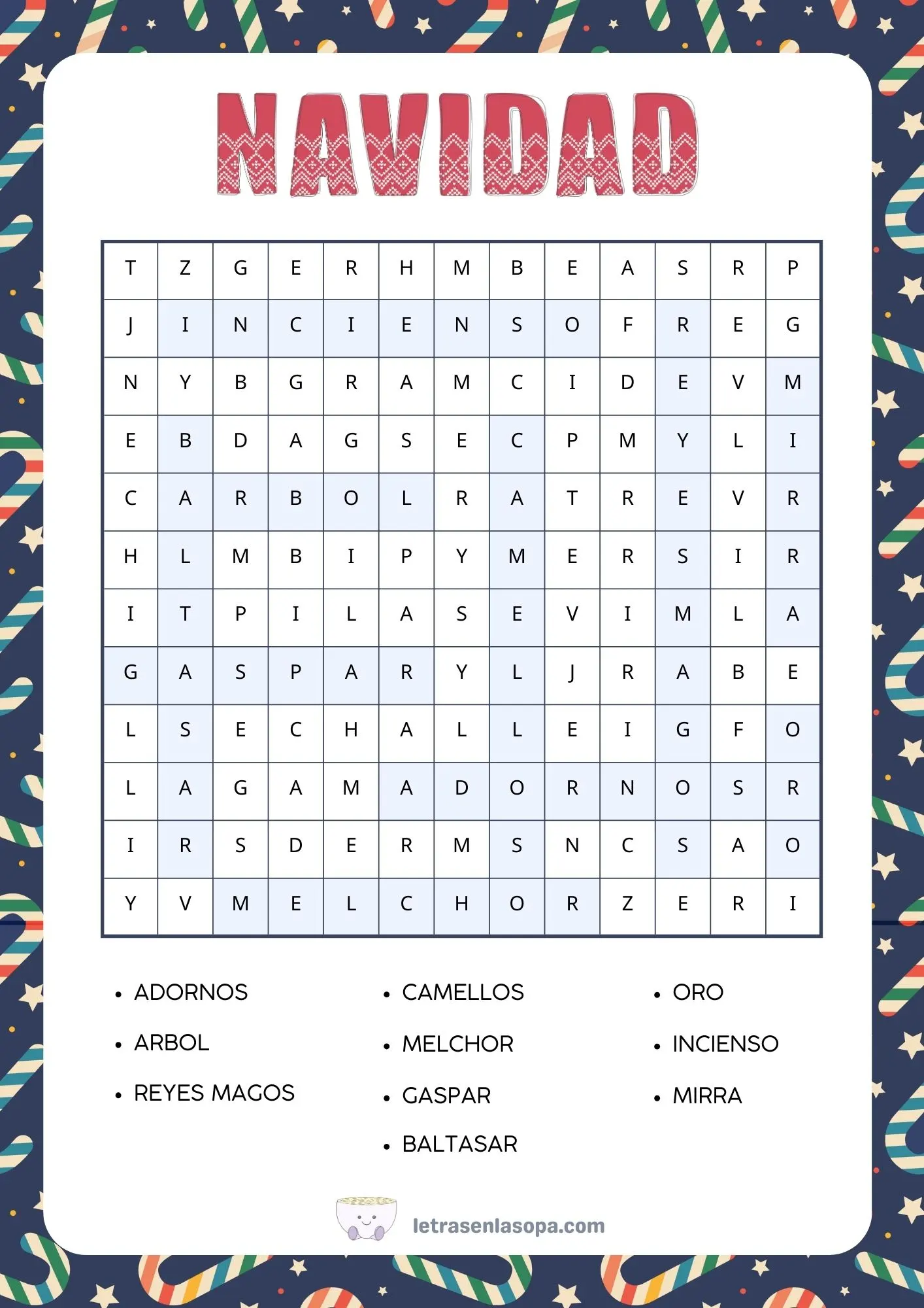 Soluciones Sopa de letras de Navidad para niños