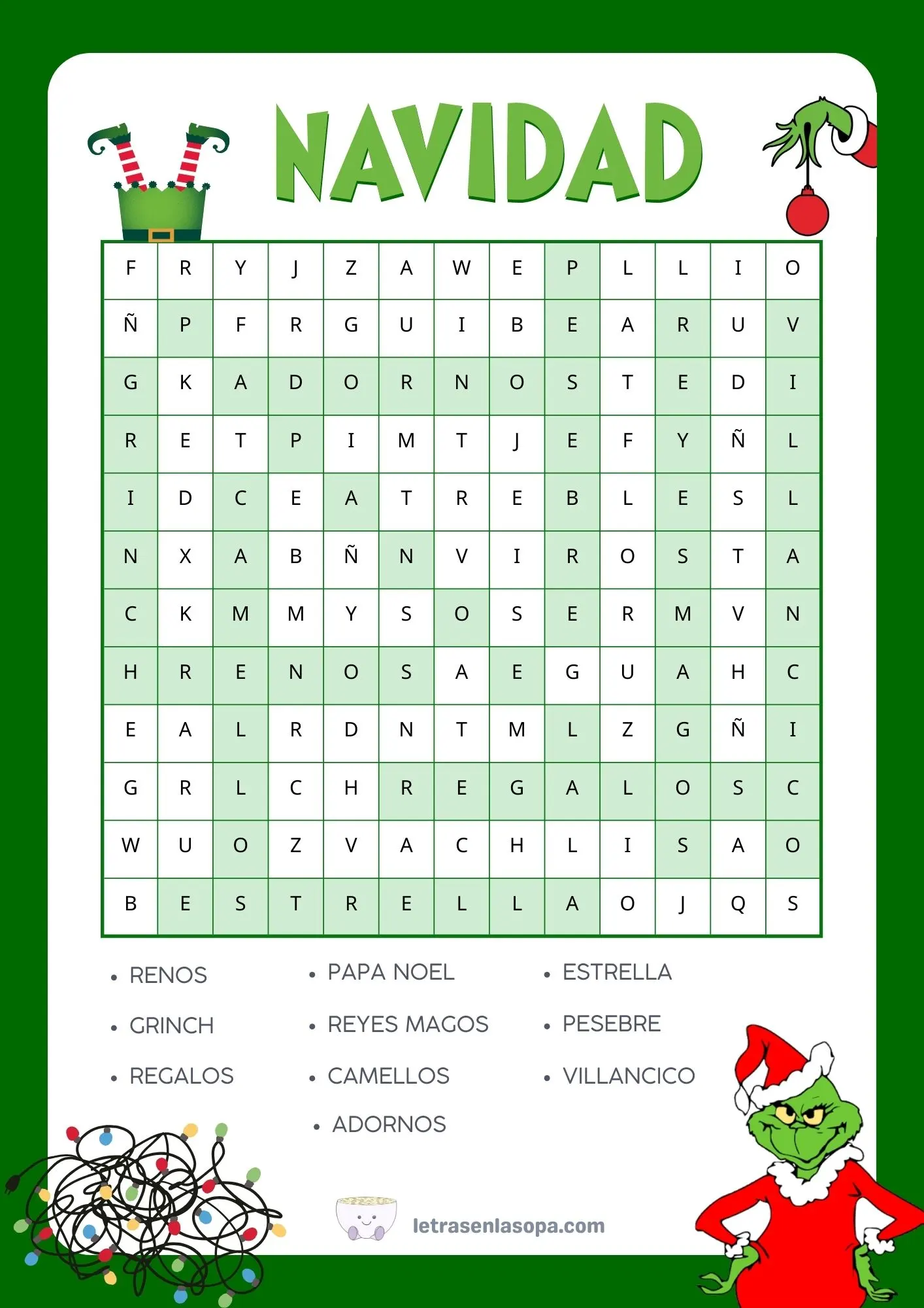 Soluciones Sopa de letras de Navidad para niños PDF.