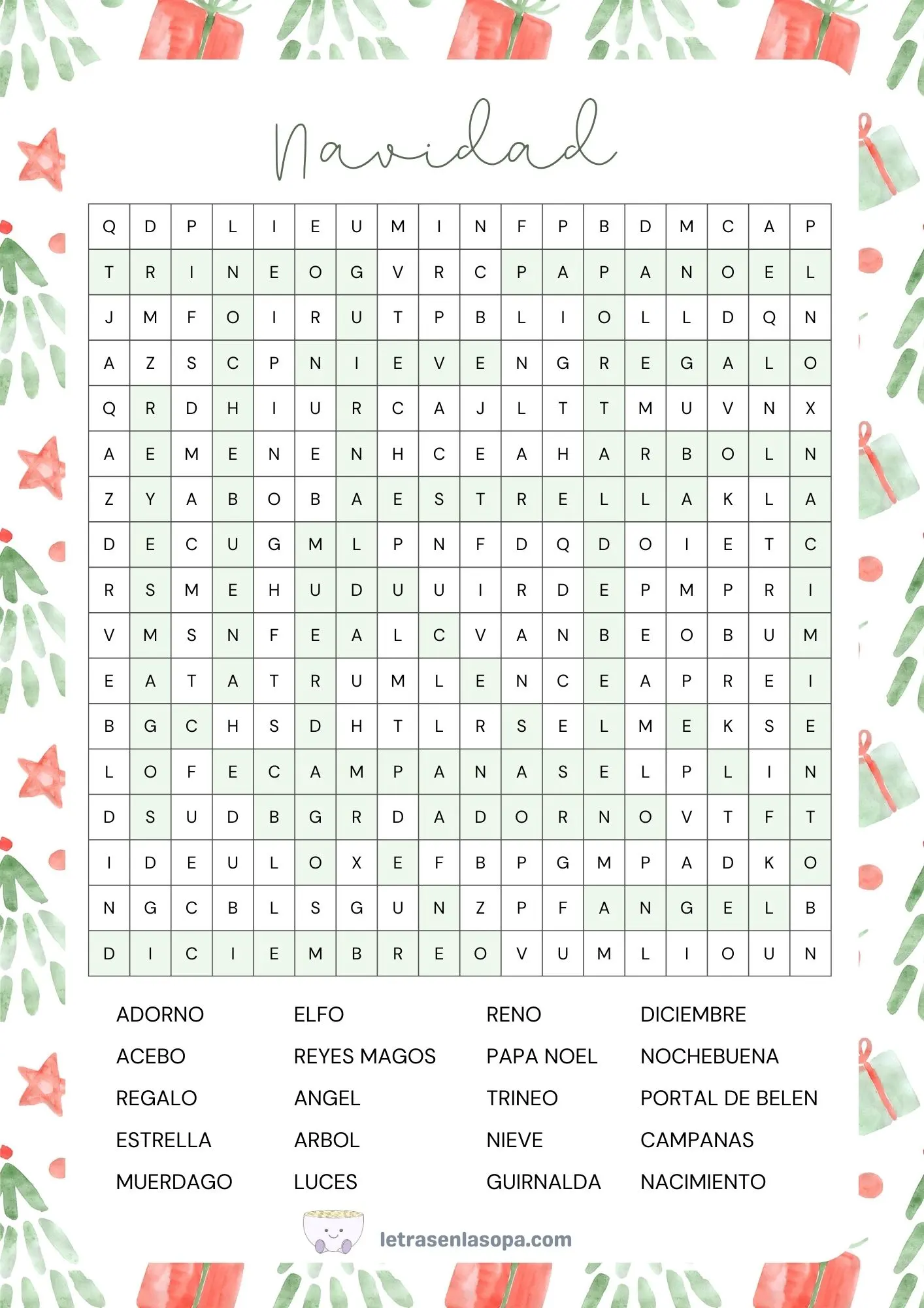 soluciones sopas de letras navideñas para imprimir