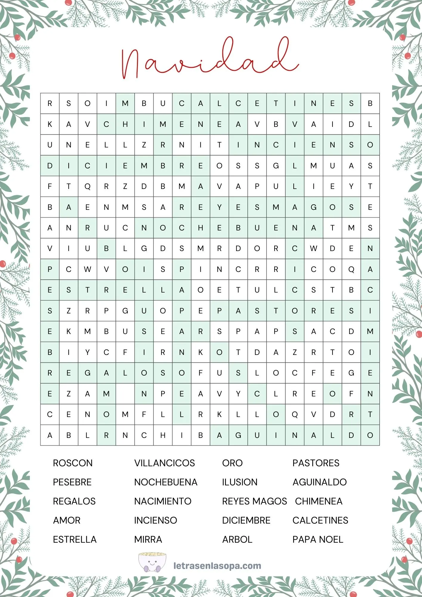 soluciones sopas de letras navideñas para imprimir