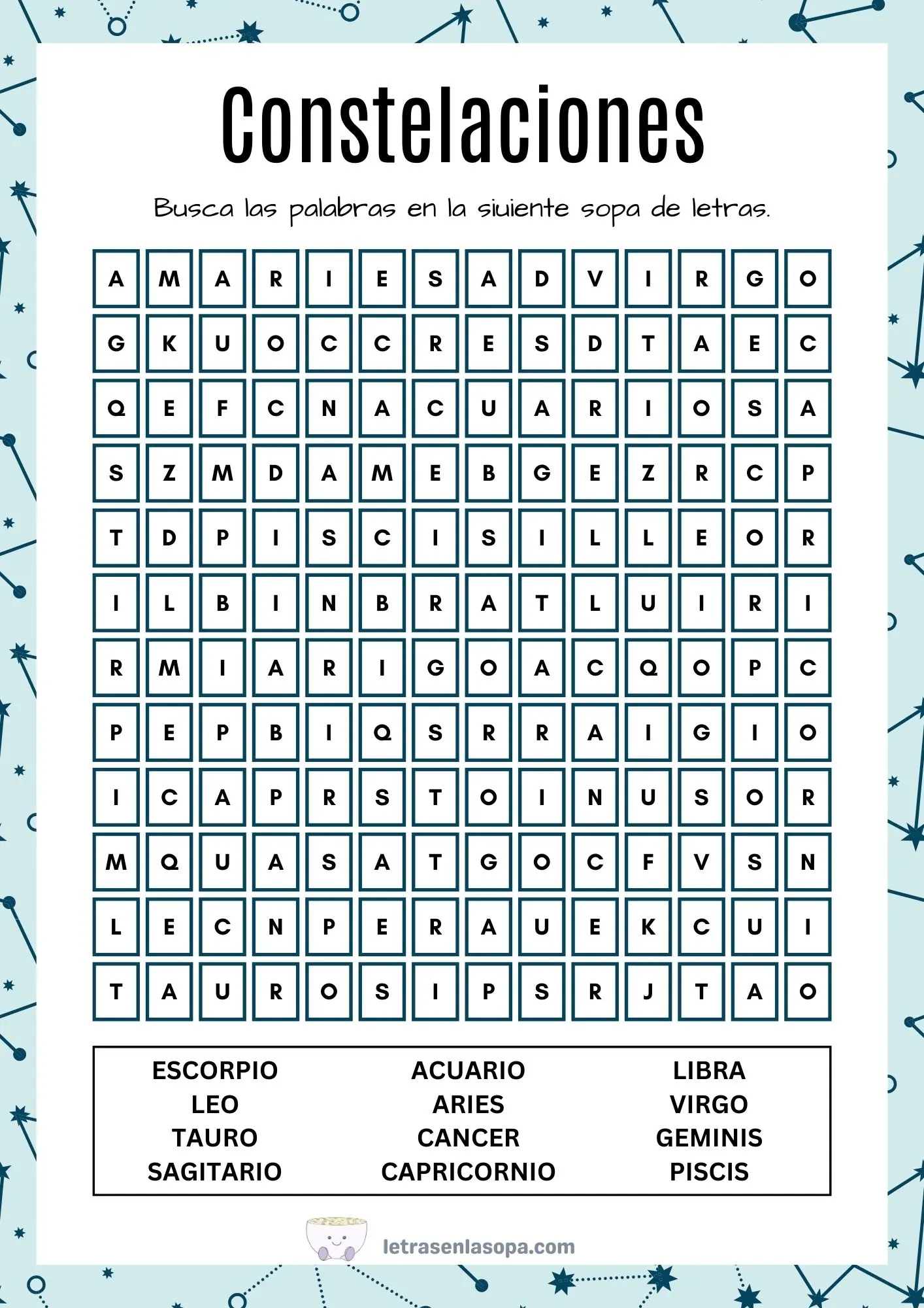 sopas de letras adultos gratis constelaciones zodiaco sopas de letras adultos gratis constelaciones zodiaco