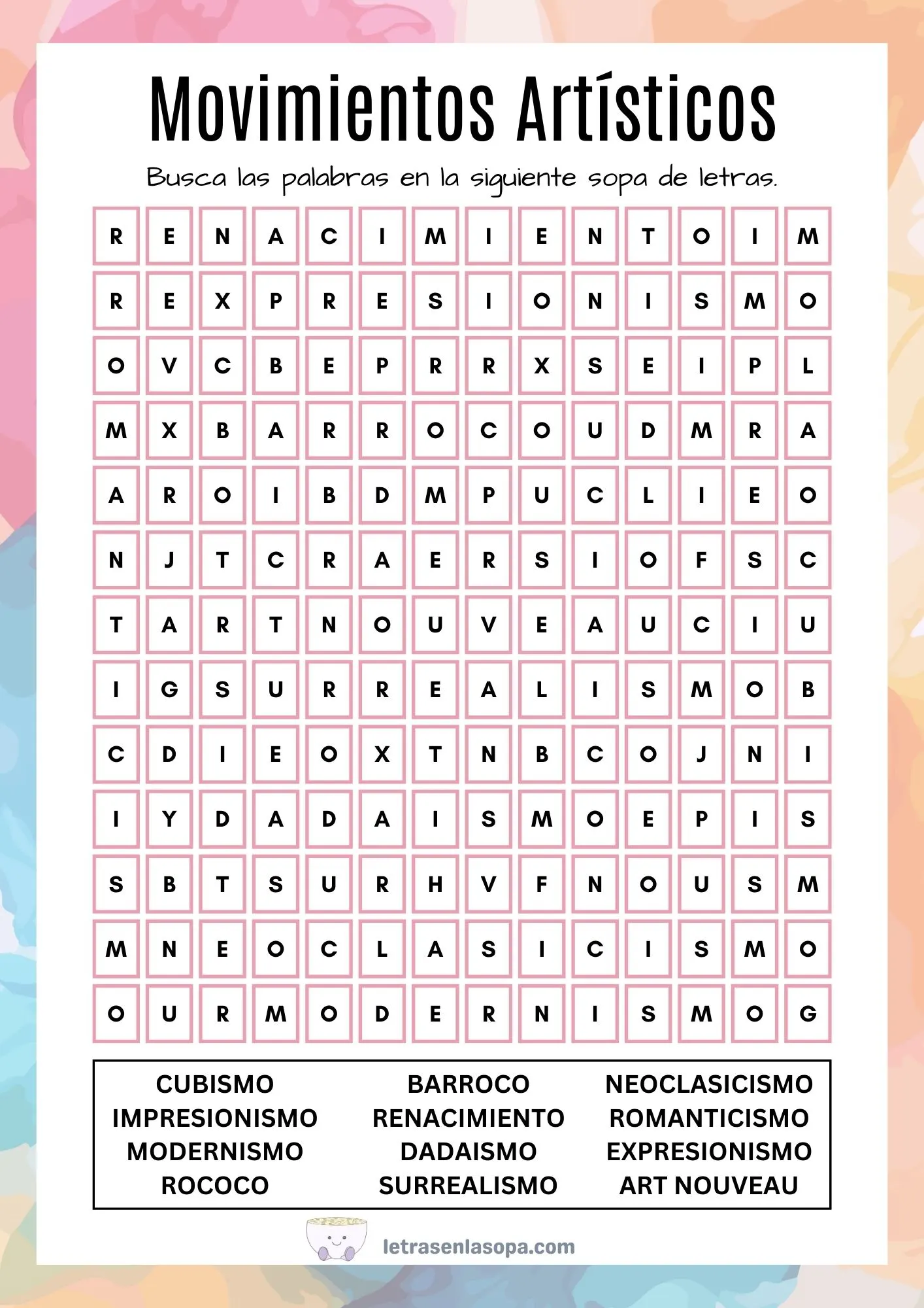 sopas de letras adultos gratis movimientos artísticos sopas de letras adultos gratis movimientos artísticos